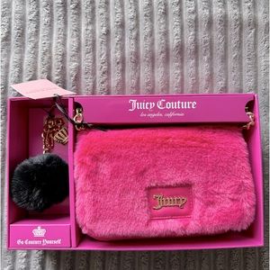 NWT! Juicy Couture Hot Pink Furry Bag! Flap Crossbody Purse with a keychain!